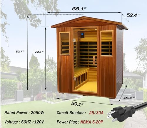 Image of LTCCDSS Mahogany Outdoor Sauna 4 Person, Low EMF Far Infrared Sauna for Home, Withstand Outdoor Temp -10℉-149℉| 12 Low EMF Boards-Chromotherapy-Bluetooth Speakers (68.1 * 52.4 * 82.7 inch)