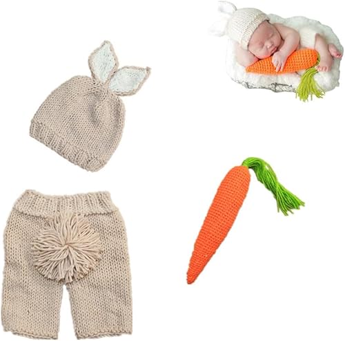 Traje de Pascua para recién nacido, accesorios de fotografía, conejito de bebé, hecho a mano, juego de conejo de ganchillo, sombrero de punto,