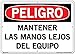 VESTIL DANGER SIGN SI-D-10-E-AL-040-S ALUMINUM .040" overall size 20.5"W x 14.5"H Keep Hands Away from Gears MANTENER LAS MANOS LEJOS DEL EQUIPO