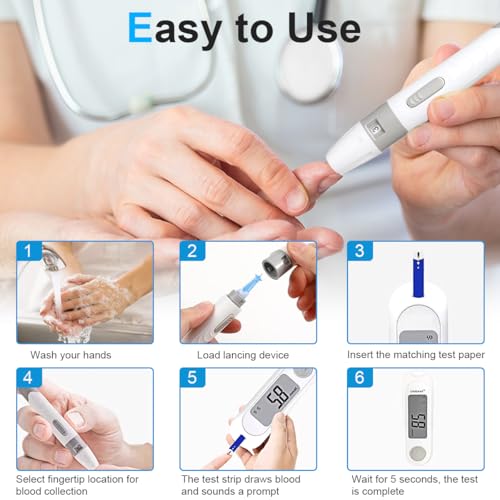 Blood Glucose Monitor Kit,Blood Sugar Testing kit with Blood Sugar Test Strips/Lancets,Blood Glucose Meter for Medical Accuracy,Meter Glucometer Kit for Diabetes Testing for Home/Travel Use