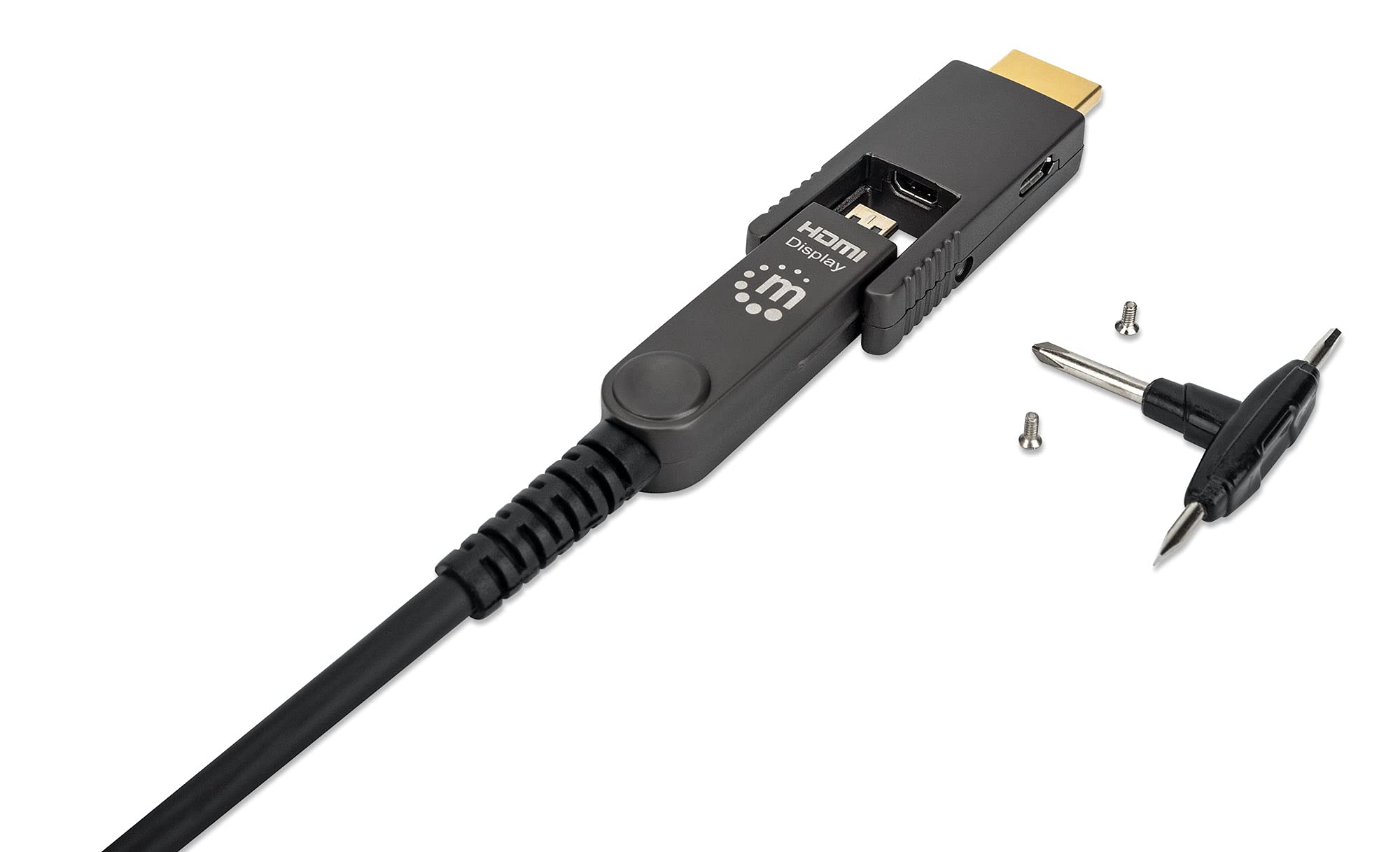 Manhattan Aktives Optisches High Speed HdmI-Glasfaserkabel Mit Abnehmbarem Stecker 4k@60hz Uhd, HdmI-Stecker Auf MicrO-HdmI-Stecker (typ D) Und Abneh