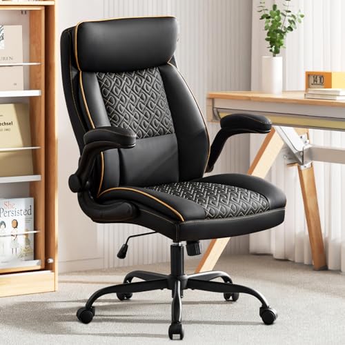 Hellove Chefsessel Bürostuhl 185kg Ergonomischer Kunstleder Schreibtischstuhl mit Verstellbarer Rückenlehne und Klappbaren Armlehnen, Drehstuhl mit Kopfstütze Computerstuhl Home Office Stuhl, Schwarz Hellove Chefsessel Bürostuhl 185kg Ergonomischer Kunstleder Schreibtischstuhl mit Verstellbarer Rückenlehne und Klappbaren Armlehnen, Drehstuhl mit Kopfstütze Computerstuhl Home Office Stuhl, Schwarz