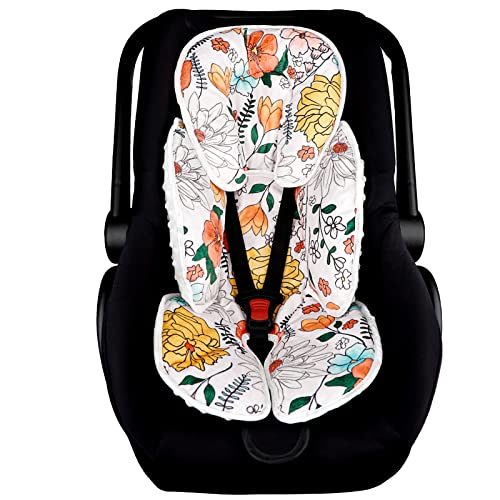 Image of Pea Pod Baby Car Seat Head Support for Newborn, 2 in 1 Infant Car Seat Head Body Support for Girls Extra Soft Breathable Baby Car Seat Cushion Insert for Strollers, Swings, Bouncers, (Retro Floral)