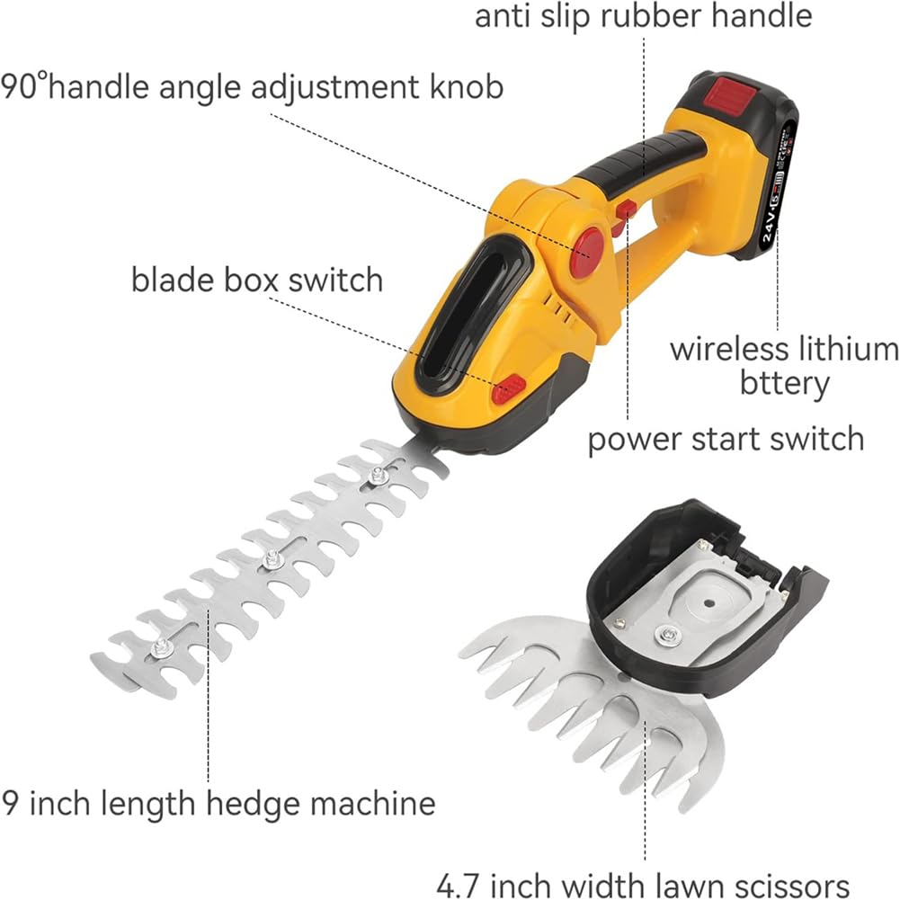 Taille-haie électrique sans fil 2 en 1 avec batterie rechargeable, lames interchangeables pour l'entretien de la pelouse du jardin
