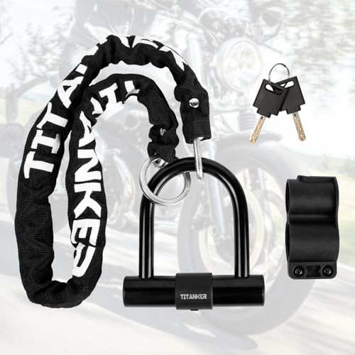 Titanker Motorcycle Chain Lock with U Lock, 4 Feet Heavy Duty Bike Chain Locks with 2 Keys, 12mm Thick Chain with 14mm Thick U Lock Anti-Theft Bike Lock for Bicycles, Motorbikes, Mopeds, Scooters
