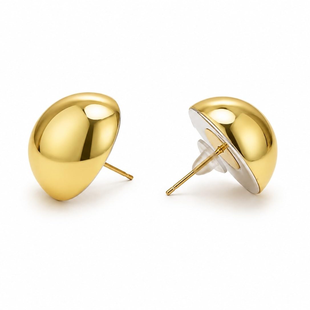 Gold Plated Mirror Finish Ball Stud Earring for Women, Round Sphere Design, Lightweight Glossy Fashion Jewellery-image-28