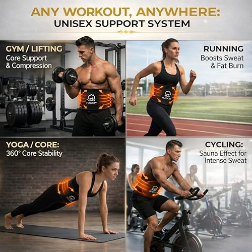 Image of Sweat Belt for Men & Women Fat Burner | Waist Trimmer Belt for Belly Fat | Slim Tummy Trainer for Weight Loss | Adjustable Sauna Waist Trainer | Fitness Stomach Wrap with Back Support Black