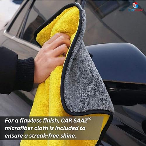 Image of CAR SAAZ All-in-One Polish for Car, Bike | Multipurpose Premium All-in-One Polish 380 ml with Microfiber Cloth 380 GSM | Multi-surface Car & Bike Polish for Interior, Exterior