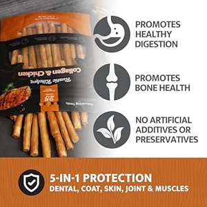 Chicken Collagen Sticks for Dogs, Dog Chews Long Lasting, Rawhide Free, 25 Count, Bully Sticks for Large, Medium, and Small Dogs