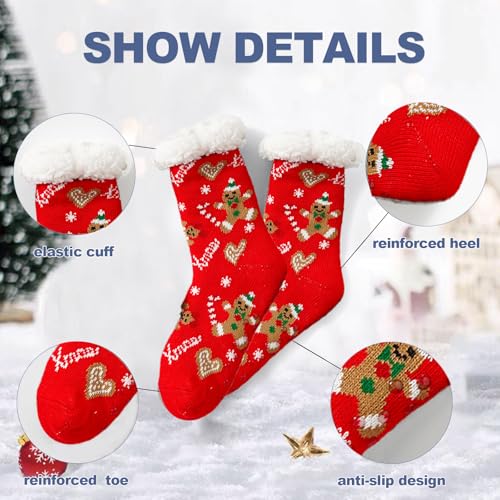 BONANGEL Christmas Slipper Socks for Women, Fuzzy Grips Non Slip Thick Fluffy Comfy Socks Xmas Gifts3