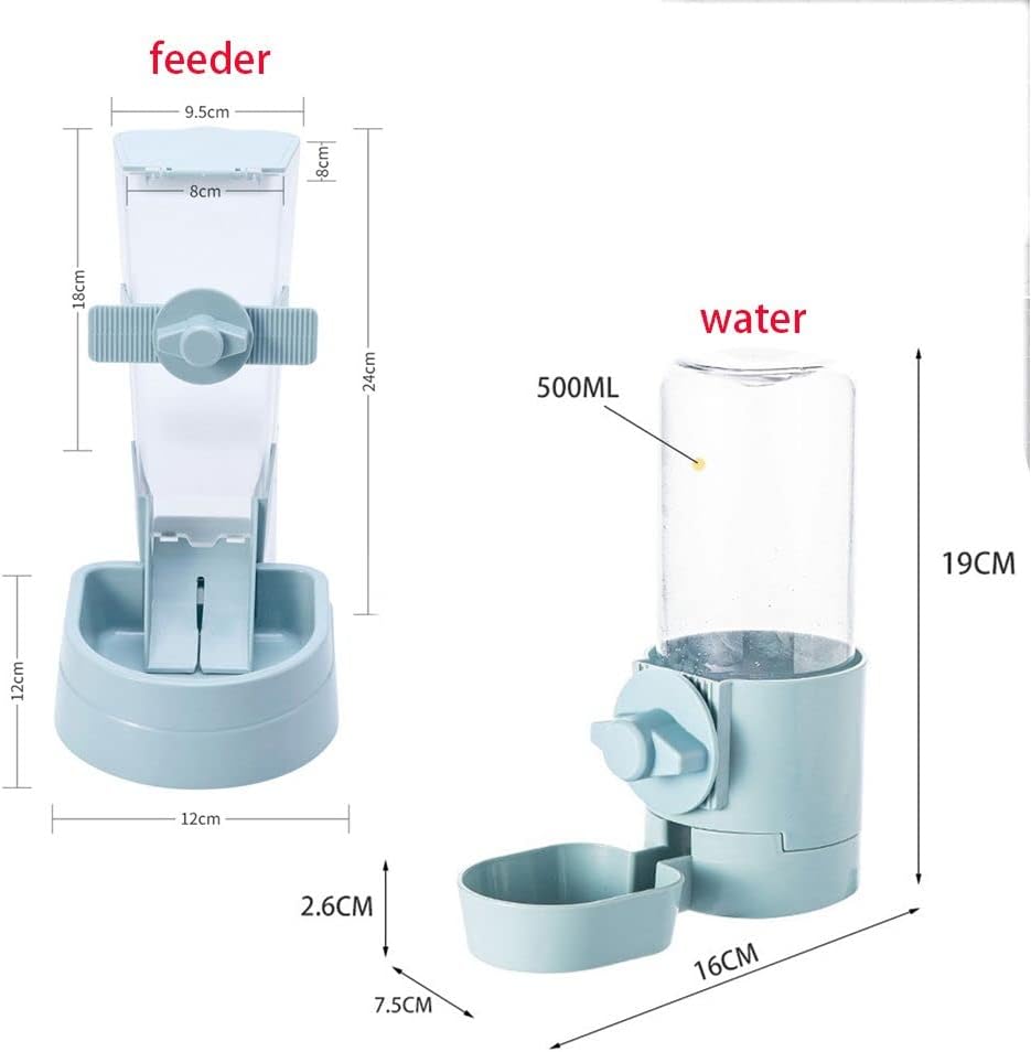 Rabbit Water Feeder, Pet Cage Suspended Water Dispenser, Hanging Automatic Small Animal Water Bottle Bowl for Bunny Cat(Drinker,Blue)