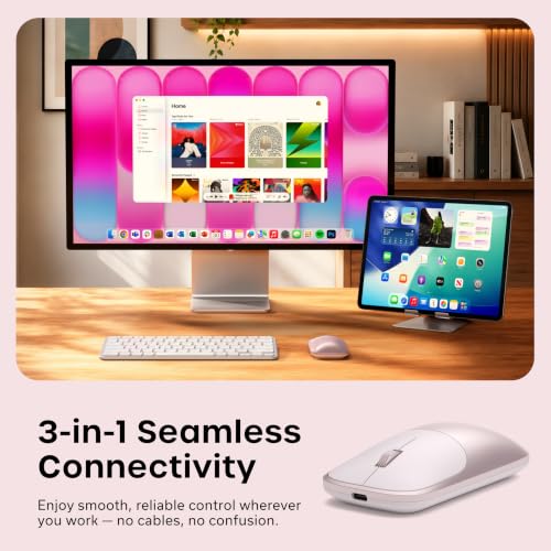 Image of Satechi Slim EX Wireless Mouse, Bluetooth & 2.4 GHz, Quiet Clicks, Blush | Quiet clicks, anodized aluminum shell, rechargeable battery, for macOS, Windows, iPadOS, Android