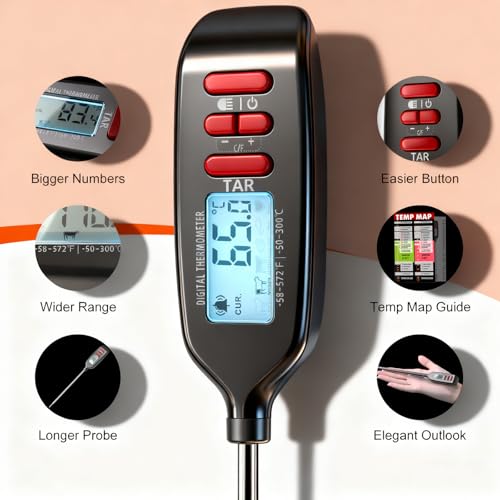 Antonki Meat Thermometer with Long Food Temperature Probe, Digital Instant Read Food Thermometer with Backlight for Cooking, Chef, Kitchen, Bake, Candy, Grill, BBQ, Oil - ℃/℉ Switch