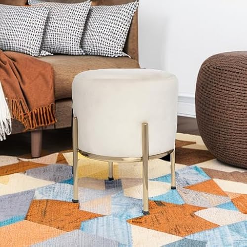 image for Milliard Upholstered Round Ottoman, Velvet Cushion with Gold Metal Leg