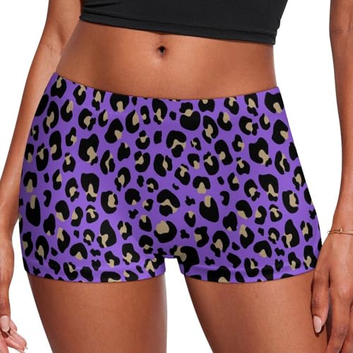 Purple Leopard Print Fashion Womens Underwear Seamless Boyshorts, Soft Stretch Boxer Briefs Panties For Women