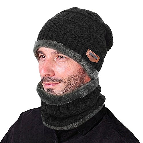 Calentar Sombreros Gorro de Punto Beanie y Calentador de Cuello Bufanda con Forro Polar Suave + Guantes de Pantalla Táctil, Kit de Accesorios de Cálido Invierno 3 en 1 para Hombres y Mujeres - imagen 2