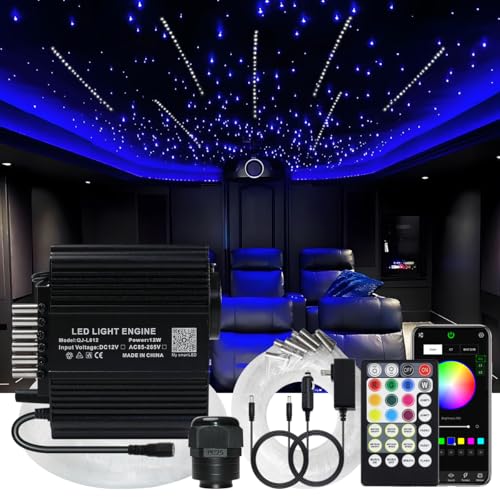 Image of AKEPO 12W Twinkle+Meteor 2-in-1 Fiber Optic Lights, 600pcs*0.03in*13.1ft+240pcs Shooting Star Starlight Headliner Kit Car Home APP Control Sound Activated Fiber Optic Star Ceiling Kit