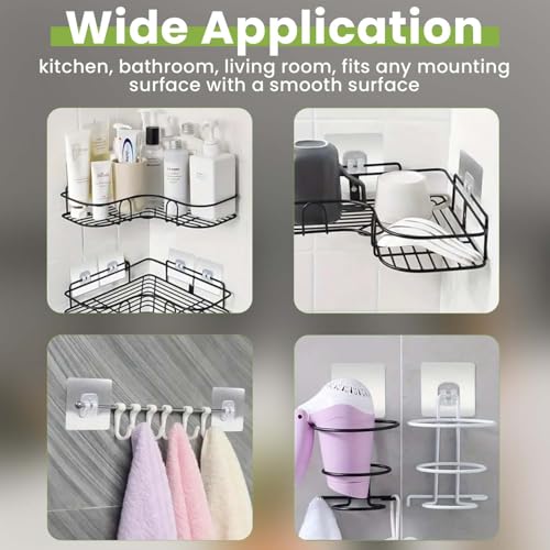 Image of Homeaura Magic Sticker - Strong Self Adhesive Wall Mount for Kitchen Hanging Racks, Tissue & Towel Holder, Stainless Steel, Transparent (Pack of 8, 7x7 cm)