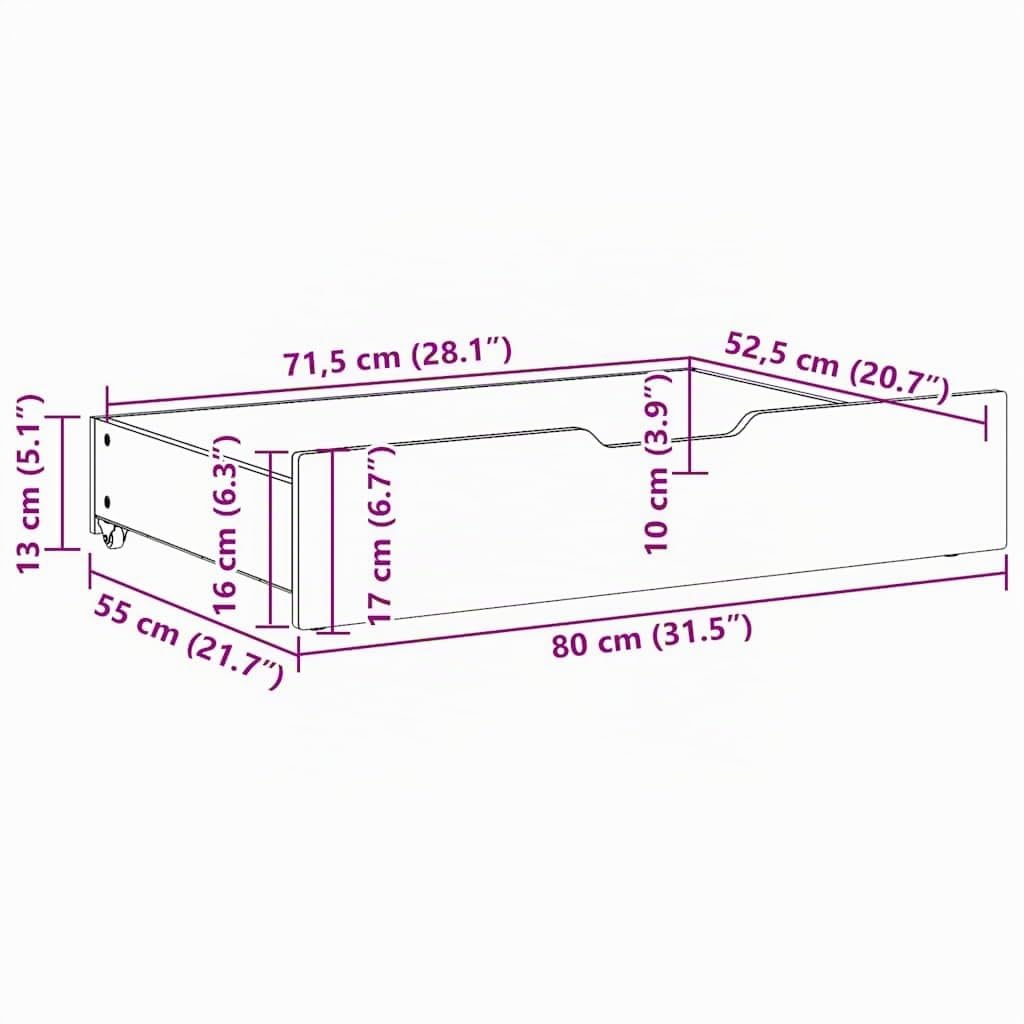 vidaXL Cassettoni per Letto 2pz Marrone Cera 80x55x17 cm Legno di Pino, cassetto sotto Il Letto, Contenitore sotto Il Letto, Contenitore sotto Il Letto con Ruote