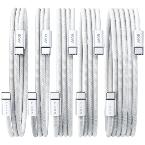 Image of LISEN USB C Cable, 5-Pack [3.3 /3.3 /6.6 /6.6 /10FT] USBC to USBC Cable for iPhone 16e 15 Pro Max Charger Cord, 60W (3.1A) C to C Cable Fast Charging for Samsung S25 /S24 /23, Switch 2, iPad, MacBook,White