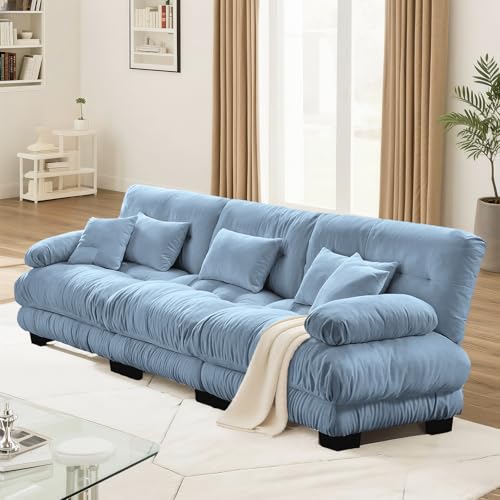 Image of SoarFlash 133.8 inch Sectional Sofa 3 Seat Couch, L Shaped Modern Sofa with Solid Wood Legs, Couches Sofas for Living Room Apartment, Comfortable Small Couches for Small Spaces, Blue