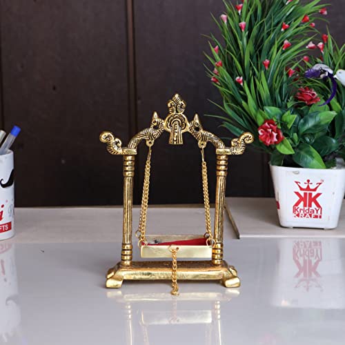 Image of KridayKraft Laddu Gopal Jhulla Palana Metal Gold Plated for Your kanha Metal Krishna jhulla palna Religious Gift Article.