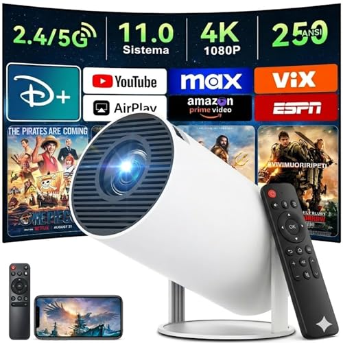【Android 11.0】KACOTA Mini Proyector 4K Portátil 2026, Pantalla de 150 pulgadas, 250ANSI/10000 lúmenes, Soporte 4K, WiFi 6 con 2.4/5GHz, Bluetooth 5.2, Compatible con iOS/Android/PC/PS4/PS5【HY300 PRO】