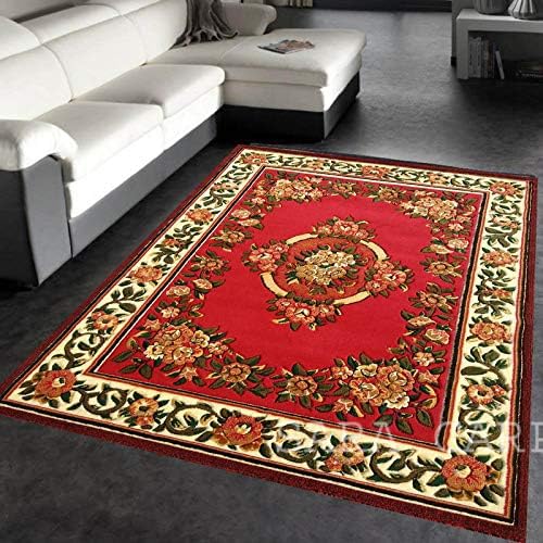 Image of Soft Thick Geometric Acrylic Washable Anti Skid Carpet. for Living Room Bedroom. Hall Size 7 x 10 feet (150X210 Cm) RED D7