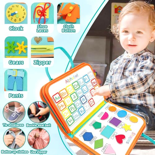 Image of TUNJILOOL Montessori Busy Board - 8-in-1 Sensory Activity Book with Detachable Pages, Travel-Friendly Learning Toy for Fine Motor Skills & Preschool Education