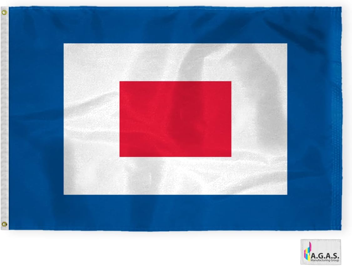 AGAS Whiskey Code W Marine Signal 4x6 Ft Flag - Printed 200D Nylon - Canvas Header - Brass Grommets - Colorfast & Stitched Edges - Nautical Boat Flag - Naval Code Signal Flag.
