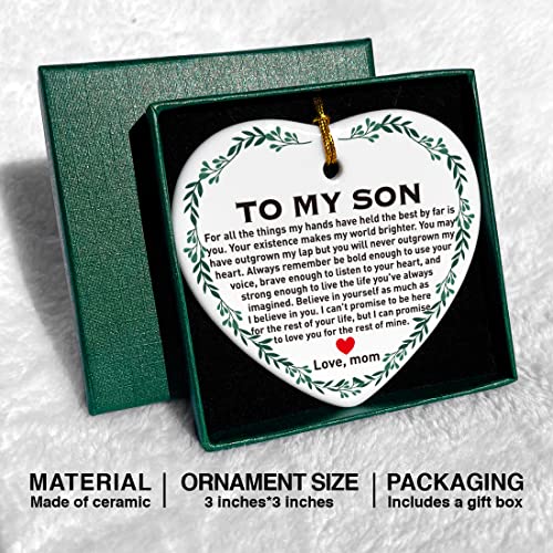 Image of Son Christmas Ornament Gifts, Son Gifts from Mom Mother, Holiday Decor Christmas Tree Ornaments Keepsake Sign, We Love Your Existence Makes My World