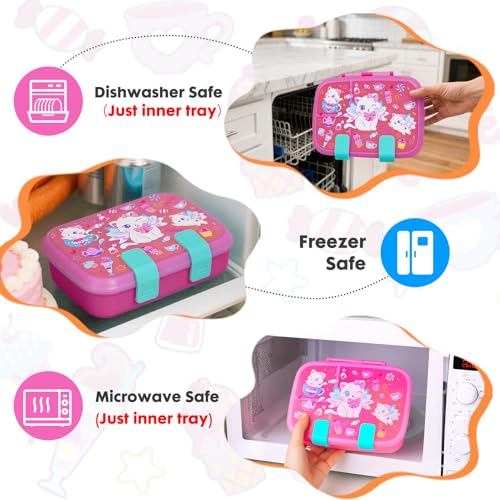 Image of Cute Cartoon Bento Lunch Box for Kids, 800ml /27oz BPA-Free Leak-Proof Food Containers with 3 Compartments, Dishwasher Safe, Back to School Students Lunches Size for Ages 3-7