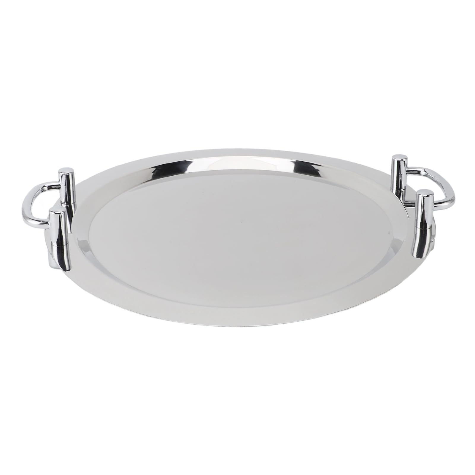 Hztyyier Bandeja de Acero Inoxidable, Bandeja de Metal Multifunción con Asa, para Eventos de Buffet y Catering (Forma Redonda con Mango Plateado, 43 cm.)
