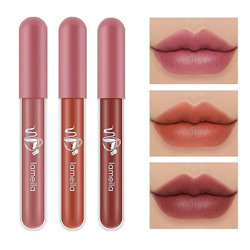 ETEDES Juego de 3 lápices labiales líquidos mate de larga duración antiadherente no se decolora líquido mate impermeable brillo labial 1