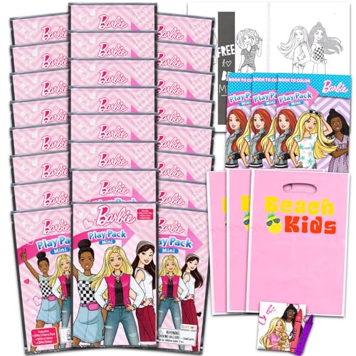 Barbie Mini Party Favors Set for Kids - Bundle with 24 Mini Barbie Grab n Go Play Packs with Coloring Pages, Stickers and More (Barbie Birthday Party Supplies)
