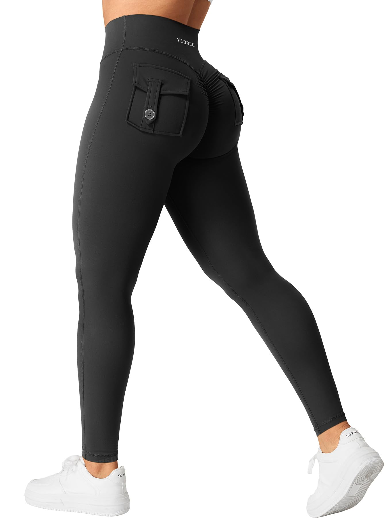 YEOREO CoreFlex Leggings with Pockets for Women Charm Scrunch Workout Leggings V Cross Waist Butt Lifting Gym Yoga Pants