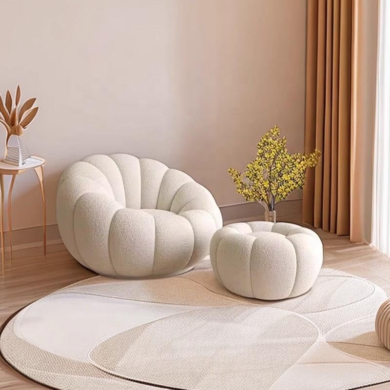 Royal Wood Furnishings/Modern Pumpkin Style Wooden Sofa, Contemporary Modern Accent ssofa Set, Cozy Seating for Your Living Room (Beige, Chair with Stool)-image-35