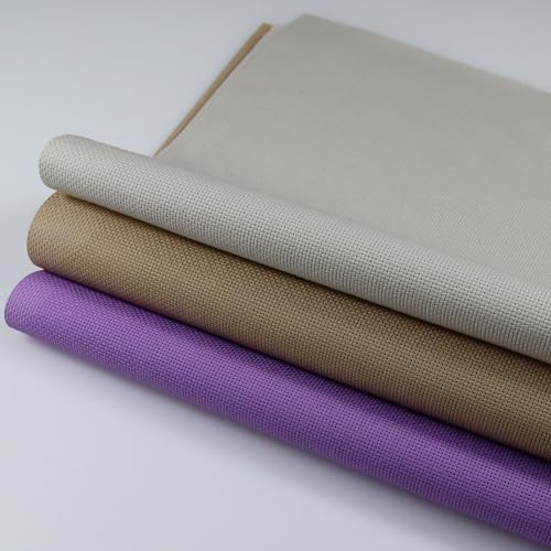 Image of KCS 3 pc of 15 inch x 18 inch(38cmx45cm) Counted Cross Stitch Cotton Aida Cloth Needlework Rolled Fabric Box,18CT,Pearl Grey+Khaki+Lavender