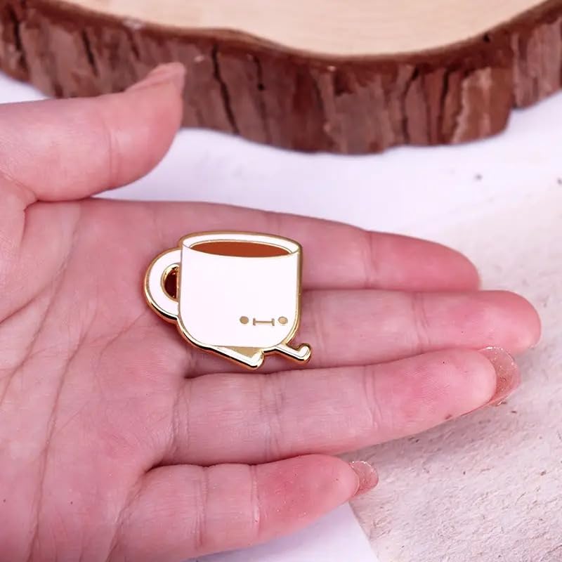 Image of Coffee Pin, Coffee Mug with Legs Enamel Pin, White Coffee Cup Brooch, Tea Cup, Caffeine Give Me Energy Pin, Gift