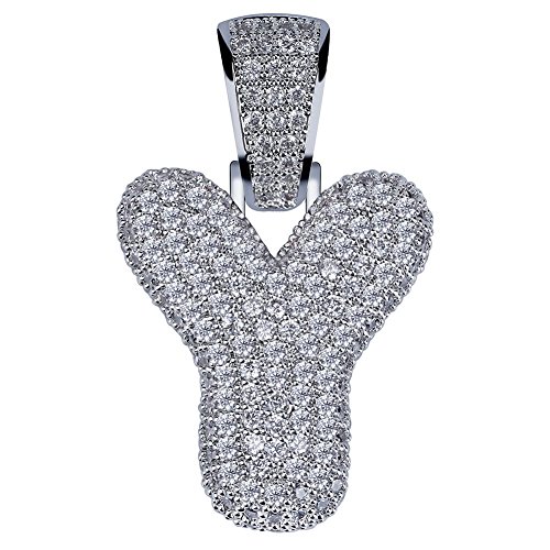 Hechuang Micropave Simulated Diamond Iced Out Bling Custom Bubble Letters Pendant with Tennis Necklace (Y Pendant)