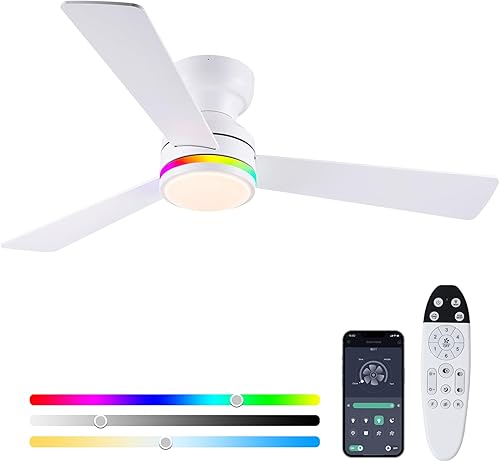 Miniatura 10 de Asyko Ventiladores de techo con luces  Ventilador de techo negro de 42 pulgadas para exteriores con luz y control remoto, motor regulable y