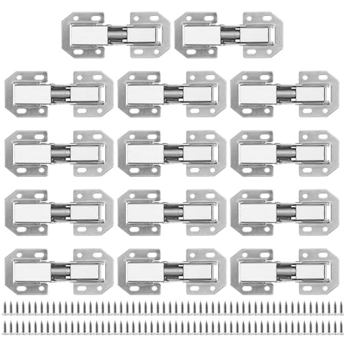 KOHAND PUCSIQ Pack of 14 Modern Silver Steel Cabinet Door 90 Degree Screw-On Hinge with Spring, 90 Degree Corner Stop