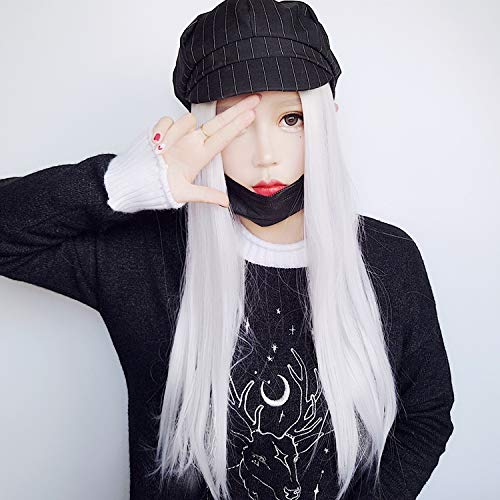 WIG MINE Cine y televisi¨®n plateado blanco medio despedida largo cabello liso dos yuanes anime cos peluca masculina travesti pelo falso POR WIG MINE POR WIG MINE