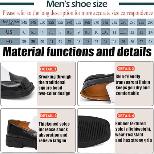 Men's Square Toe Platform Dress Loafers Fashion Patent Leather Slip on Business Work Office Formal Shoes Daily Non-Slip Low Block Heel Casual Shoes3
