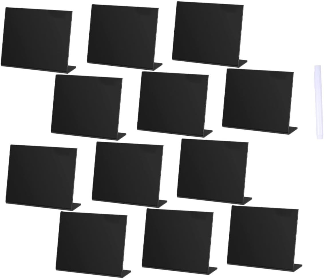 Mini Black Chalkboard Sign with Acrylic Base, 12pcs Desktop Memo Blackboard Set with One Chalk Pen, Creative Message Board for Wedding Party, Home, Office Décor