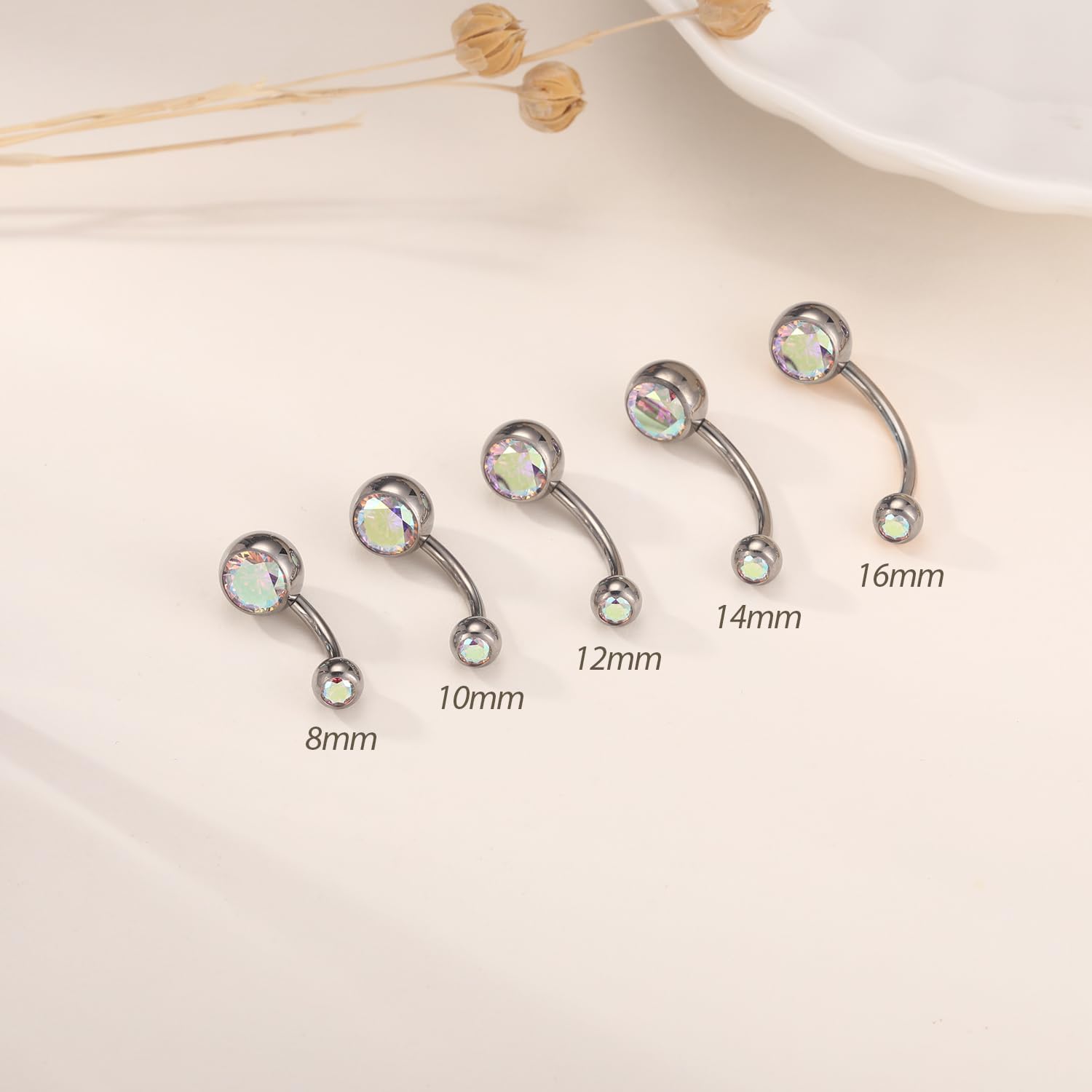 FUNLMO 2pcs Titanium Belly Button Ring Belly Button Piercing Belly Rings Internally Threaded Cube Zircon Navel Piercing Jewelry 14G 8-16mm - Image 4