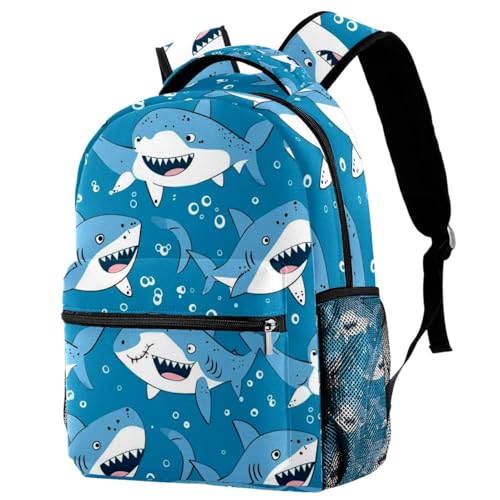 Sac à dos de voyage requin multicolore pour enfants avec porte-bouteille