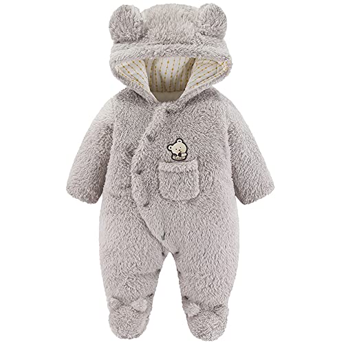 Bebé Mameluco con Capucha, Pelele Manga Larga Ropa de Invierno Fleece Traje de Nieve Mono Manga Larga, 6-9 Meses Cover