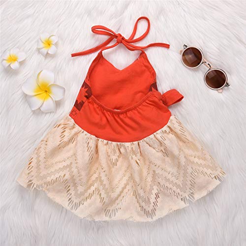 Toddler Infant Baby Girl Clothes Lace Halter Backless Jumpsuit Dress Tulle Sundress Adventure Outfits (Orange (with Accessories), 6-12Months) - Thumbnail 4