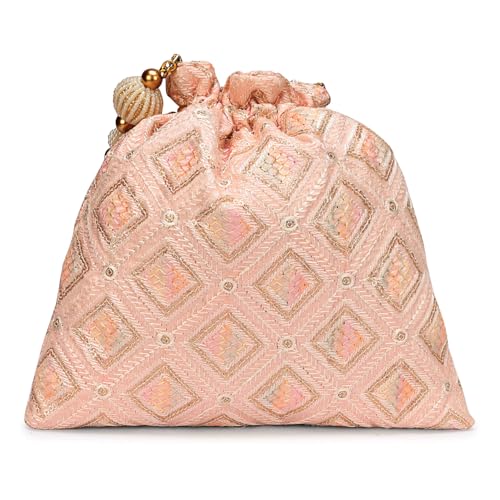 Image of LONGING TO BUY Indian Embroidered Pearl Potli Bag For Women, Sequence Design with Tassel, Wedding Potli Bags